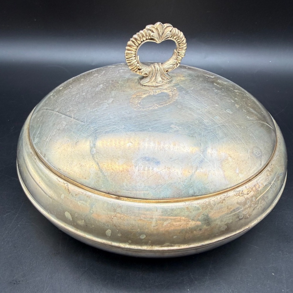 Vintage Silver Plated Covered Serving Dish Bowl 7.5 Inch Decorative Tableware Se
